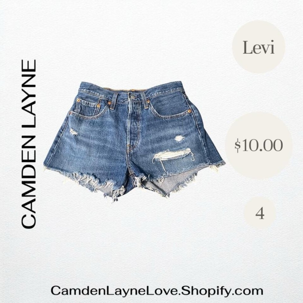 Levi's Blue Denim Jean Shorts with Brown Label - Picture 2 of 7